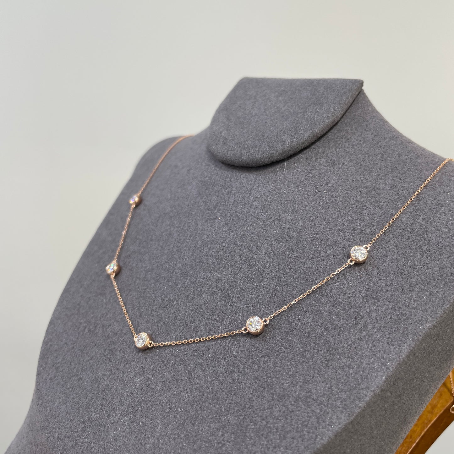 Lab diamond round 0.75ct five bezel necklace