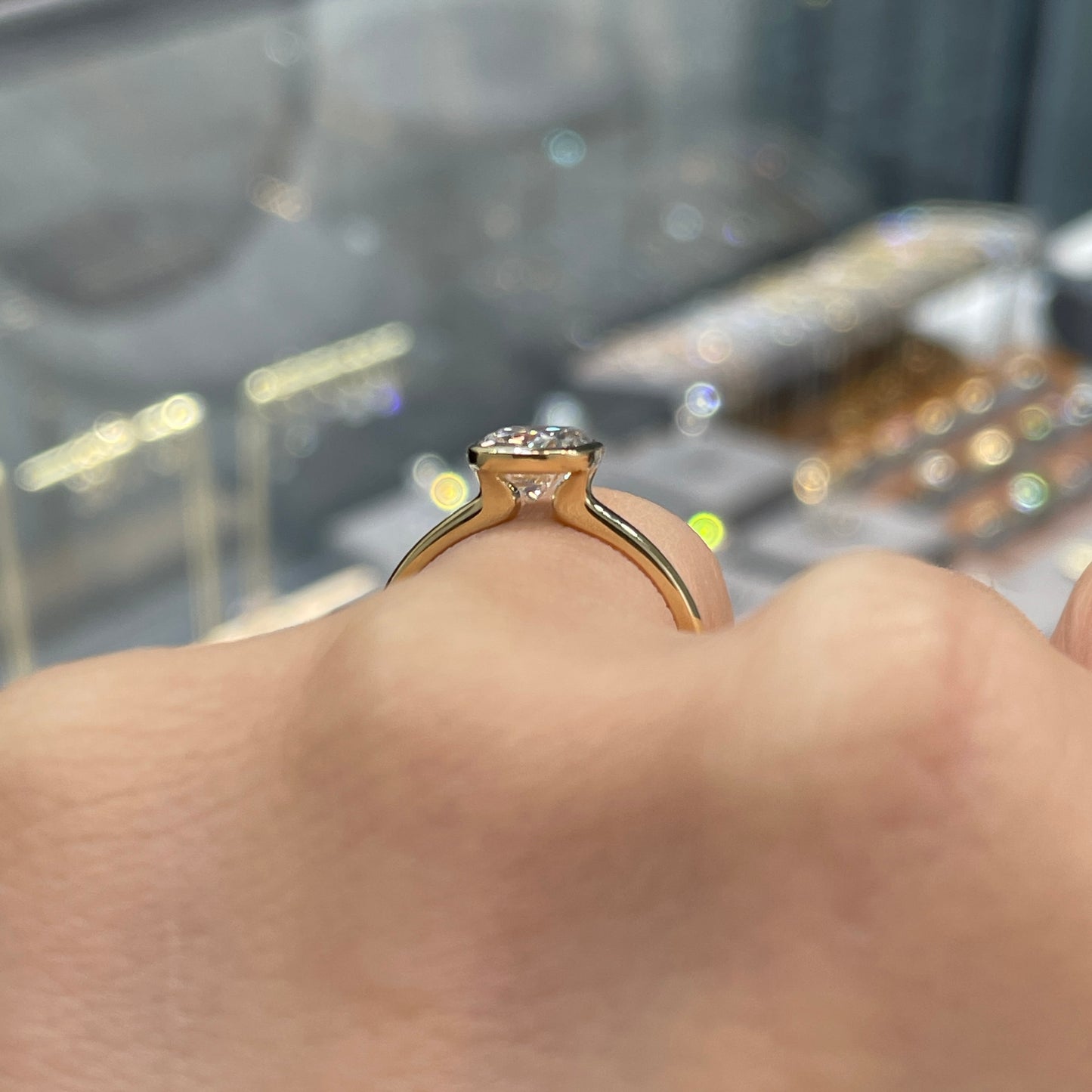 Lab diamond Antique long cushion cut 1.5ct bezel ring