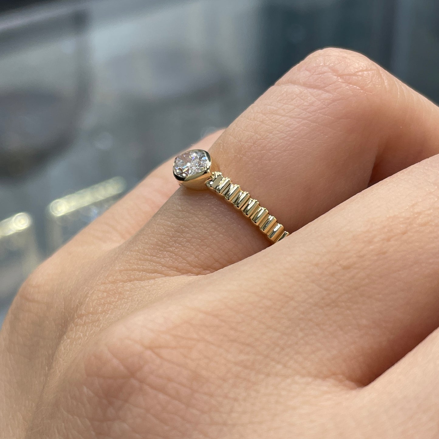 Lab diamond marquise 0.5ct horizontal bezel set with vertical line band ring