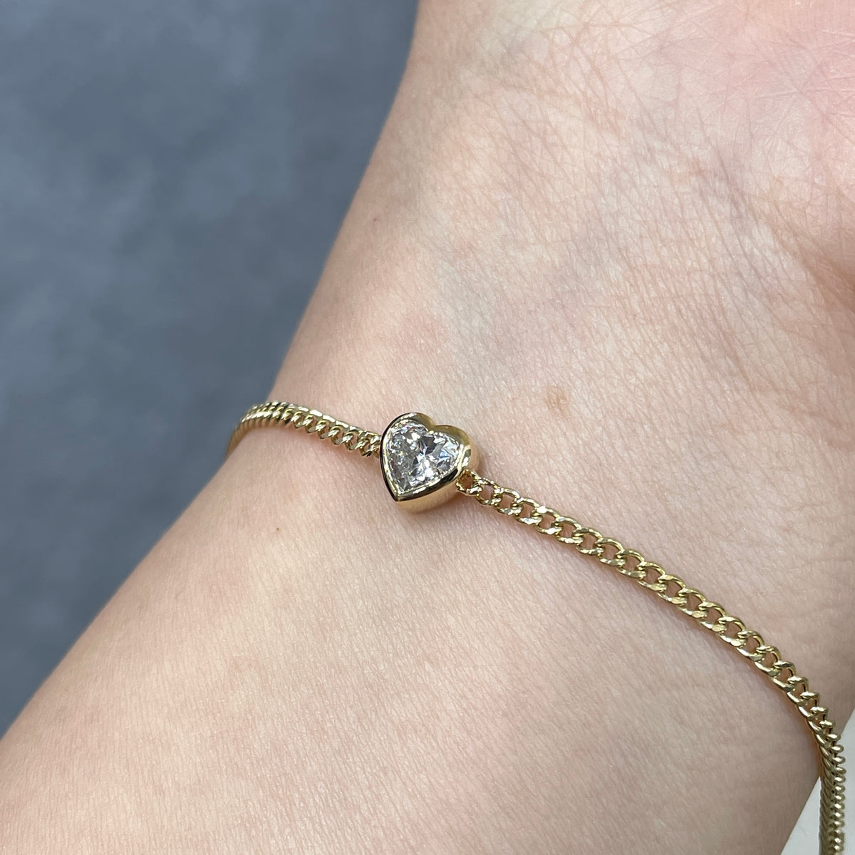 Lab diamond heart shape 0.5ct bezel with 1.8mm Cuban bracelet