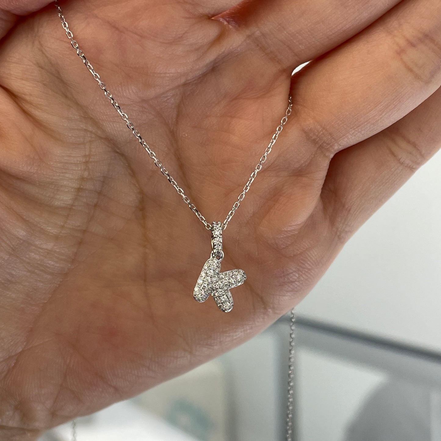 Lab diamond  baby bubble initial open clip pendant