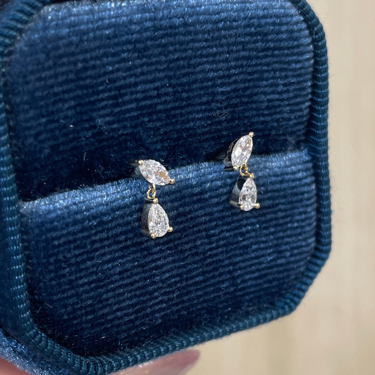 Lab diamond marquise and pear shape 0.19ct swing stud earring - each
