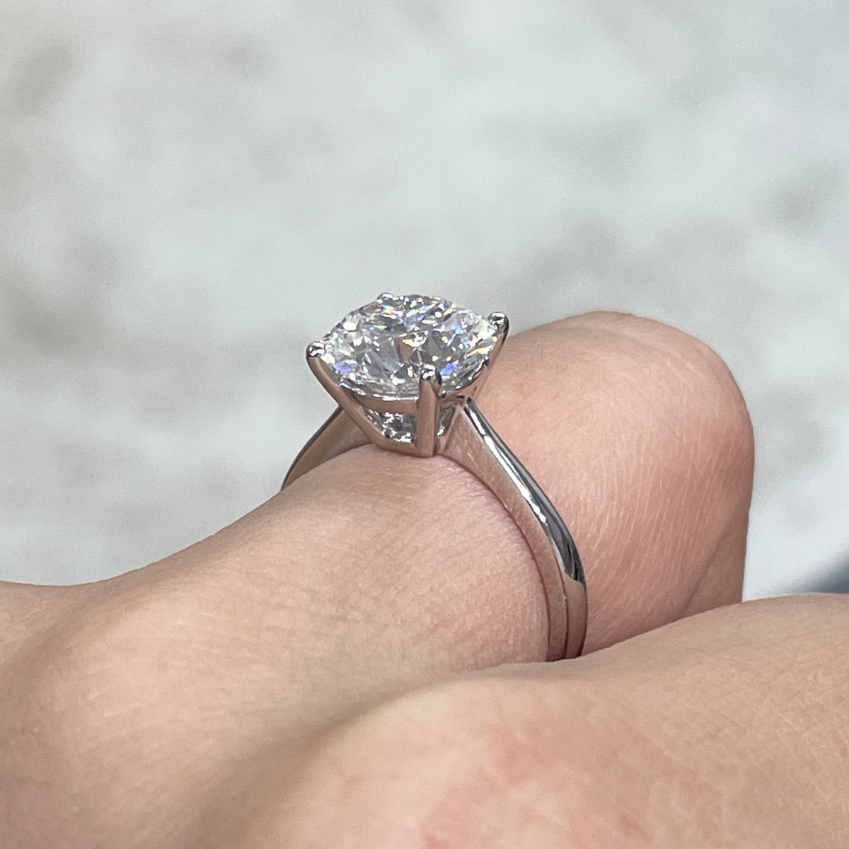 Lab diamond round 3ct classic four-prong solitaire ring