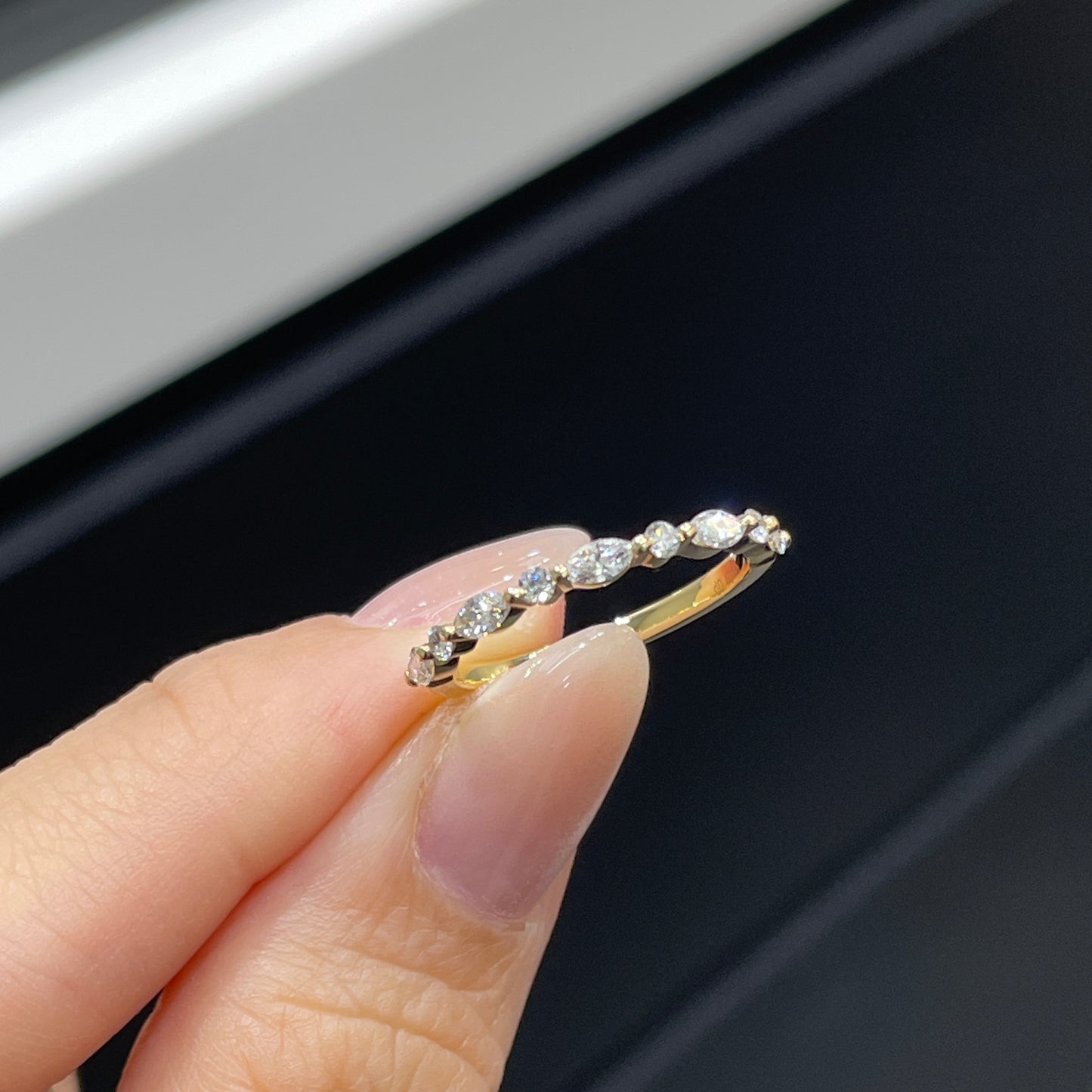 Lab diamond marquise round mix 0.48ct half eternity ring