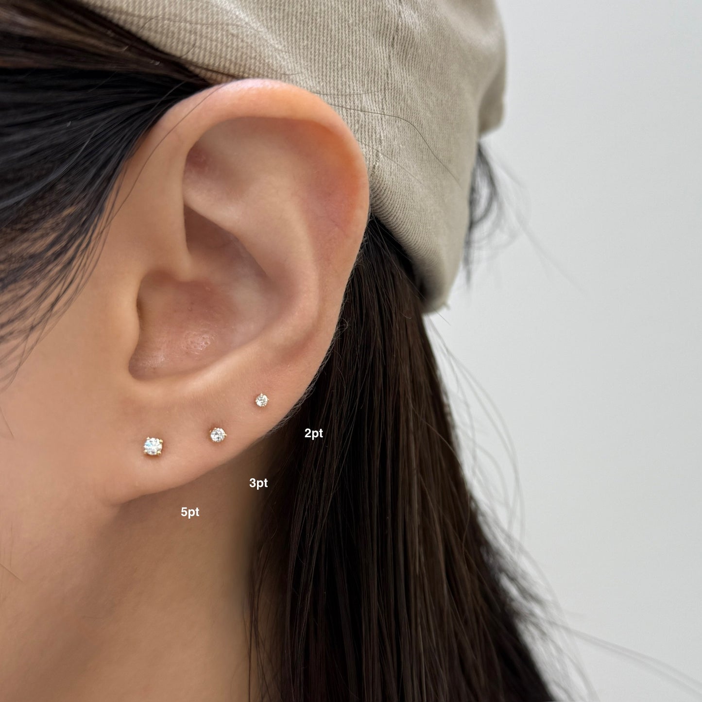 Lab diamond round 3pt three-prong stud earring-each