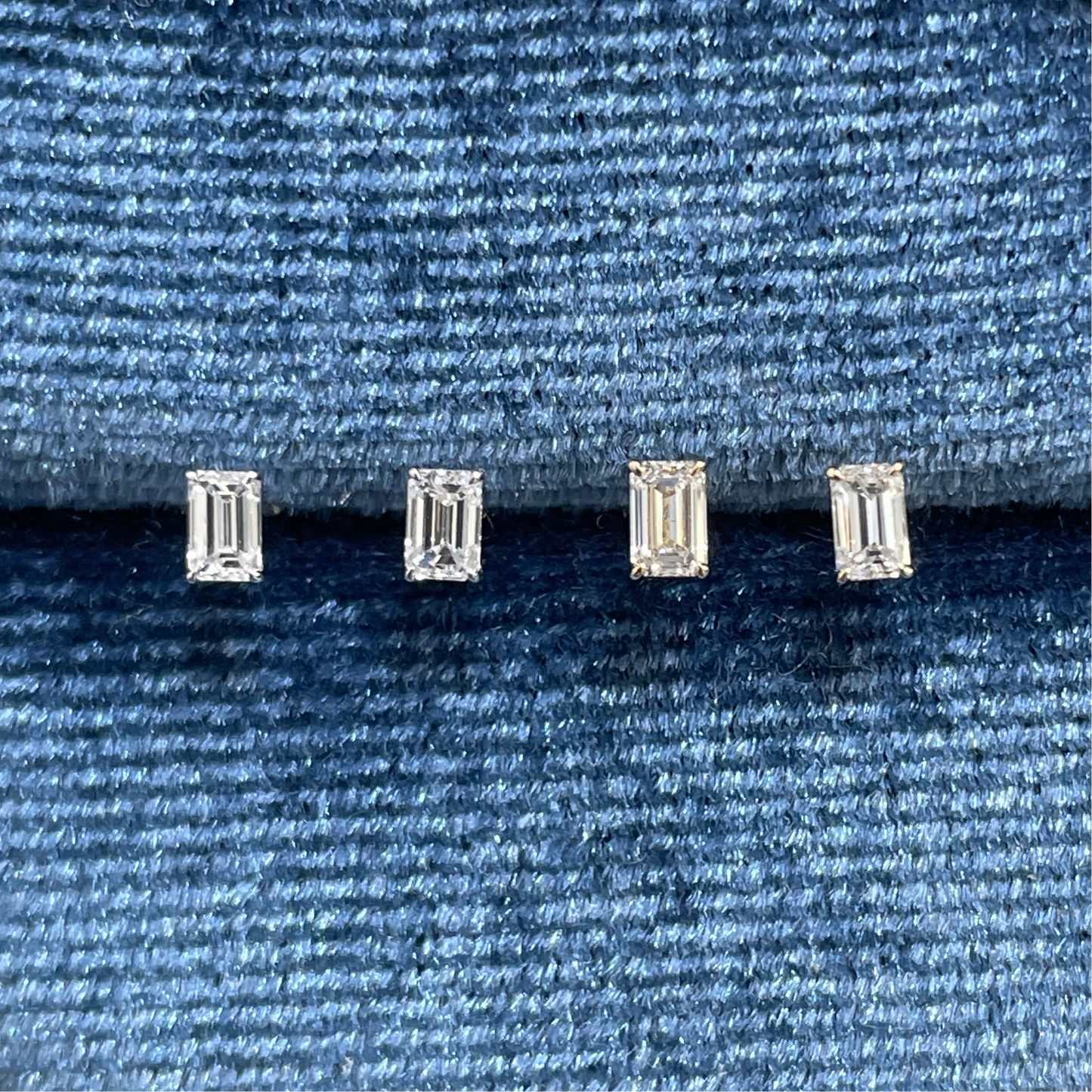 Lab diamond emerald cut 0.2ct four prong stud earrings-pair