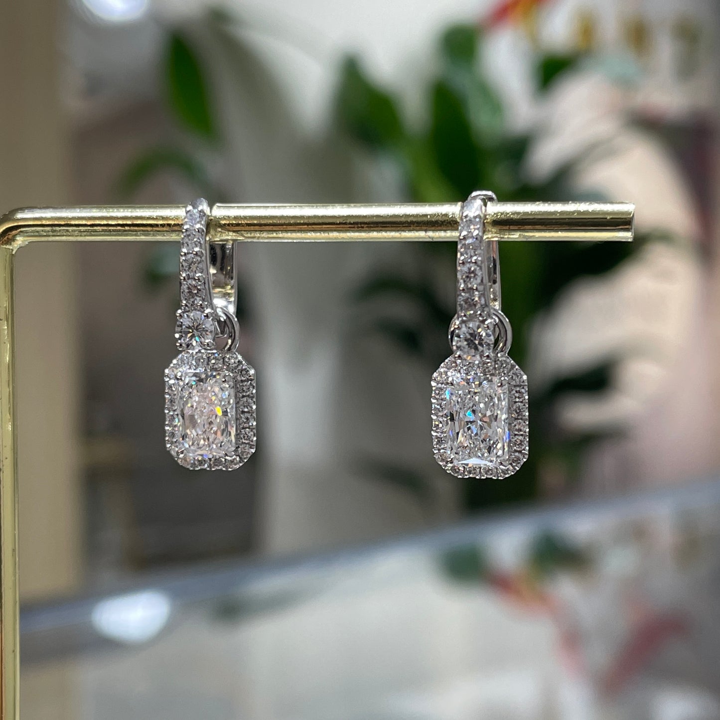 IGI Lab diamond Radiant cut 2ct halo two-way earrings-pair