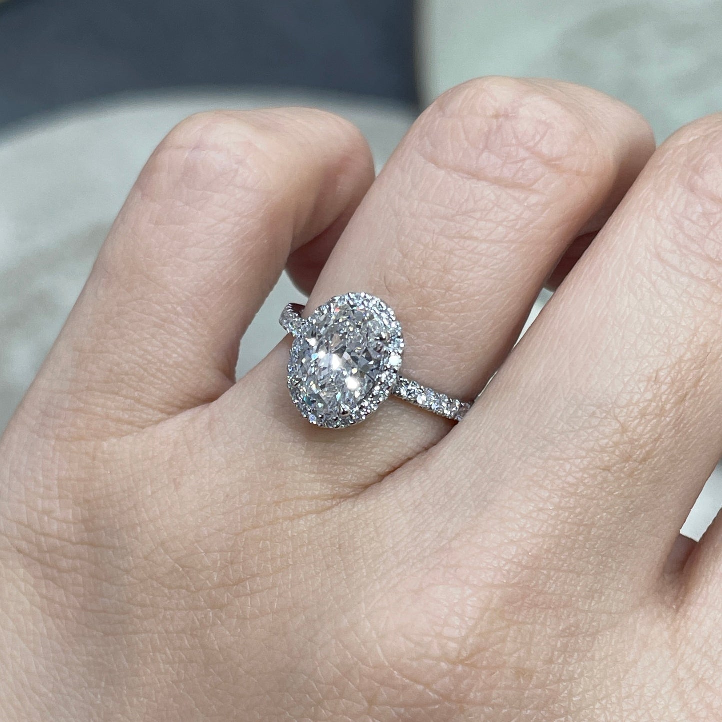 IGI lab diamond oval 1.5ct two-way halo pave ring