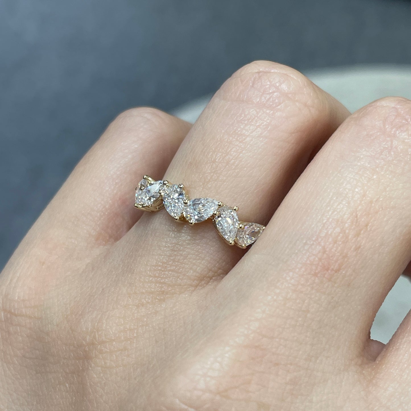 Lab diamond pear 1.2ct irregular half eternity ring