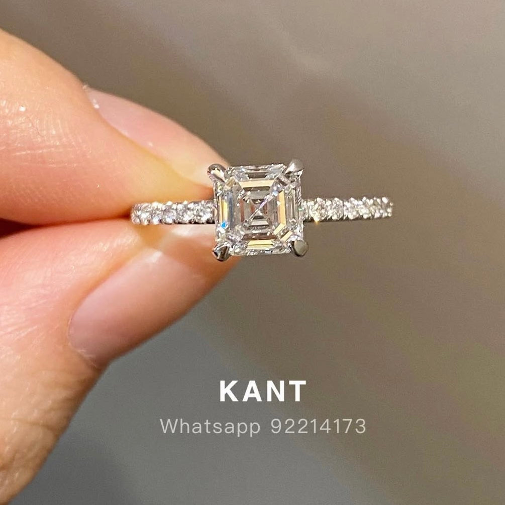 IGI Lab diamond Asscher cut 1ct four-prong pave ring
