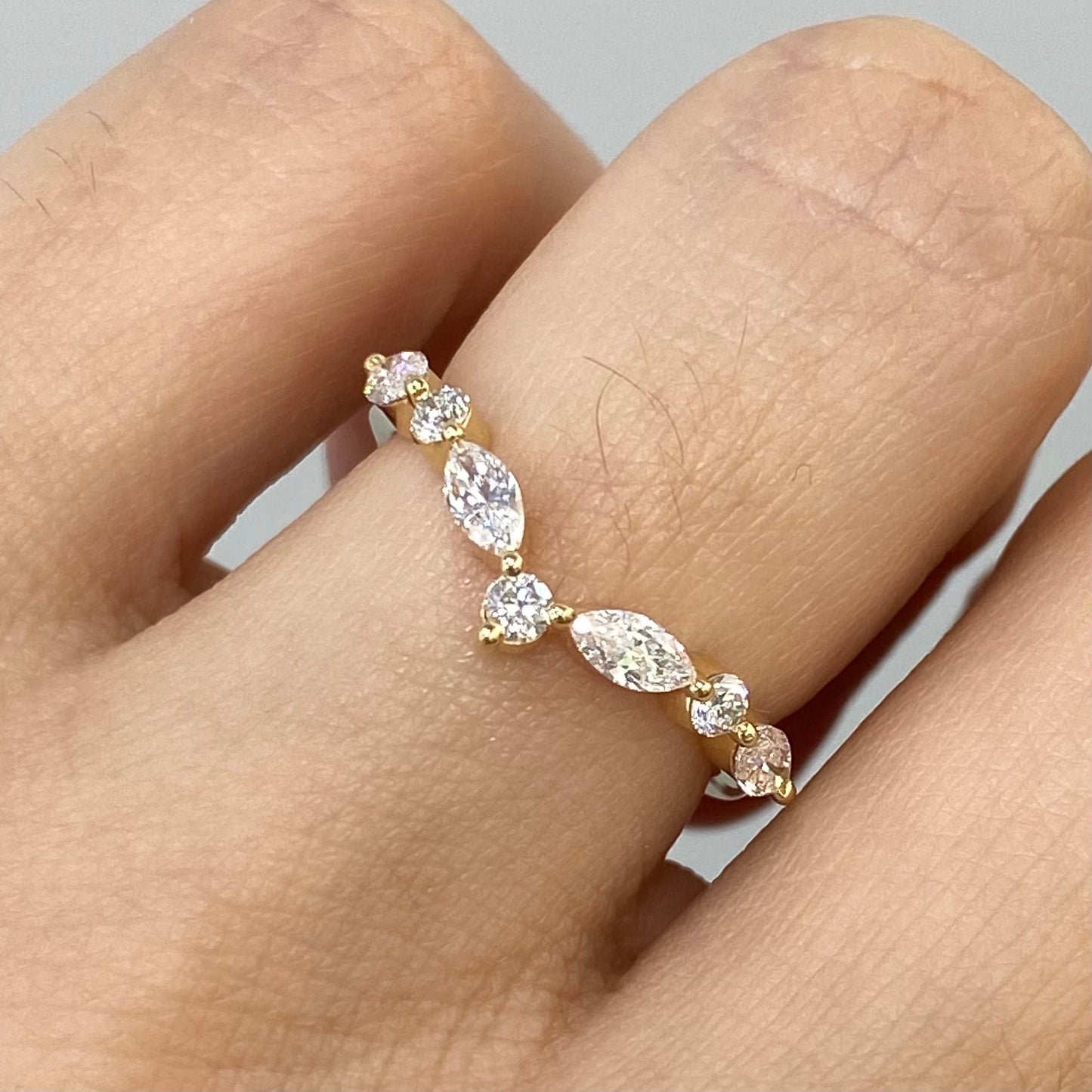 Lab diamond marquise round mix v shape diamond ring