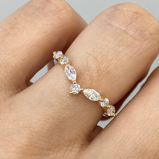 Lab diamond marquise round mix v shape diamond ring