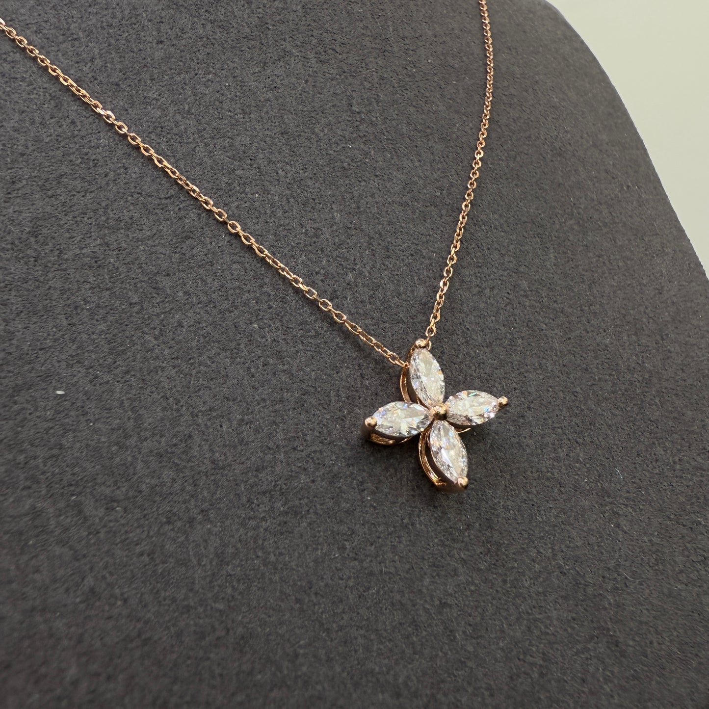 Lab diamond marquise 1ct flower two way pendant with necklace