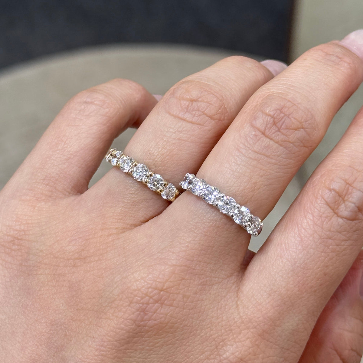 9k Lab diamond Round 1.2ct U-prong pave eternity ring