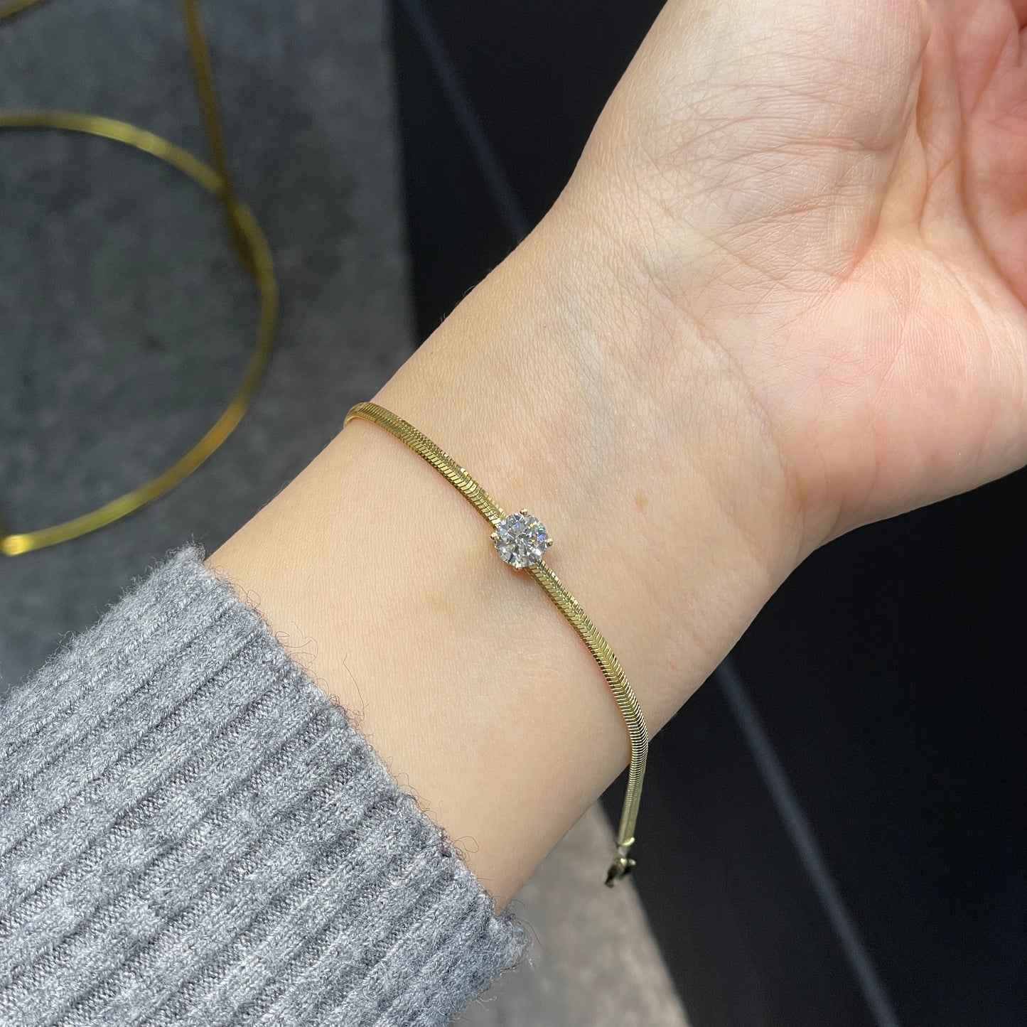 Lab Diamond round 1ct with wide snake chain bracelets