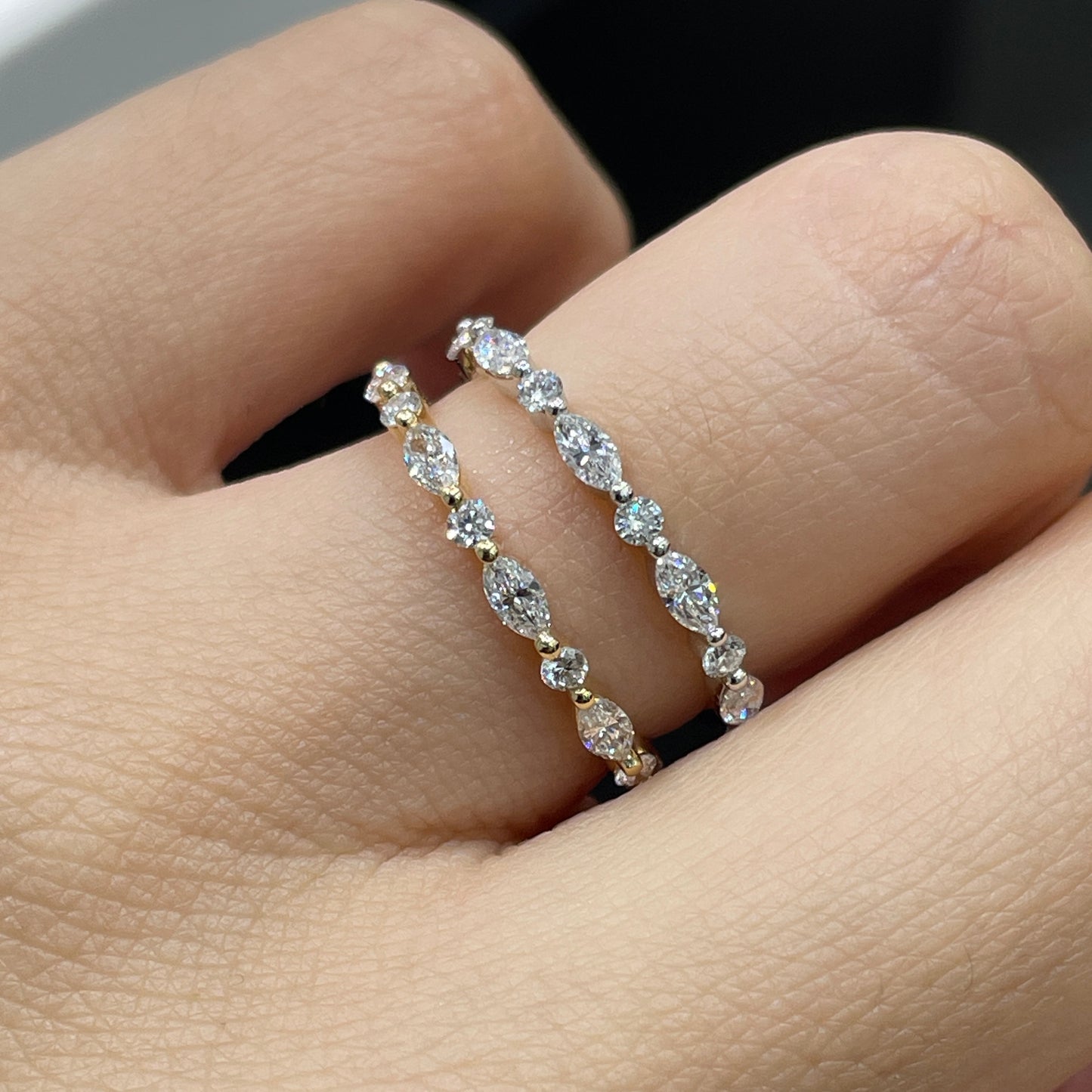 Lab diamond marquise round mix 0.48ct half eternity ring