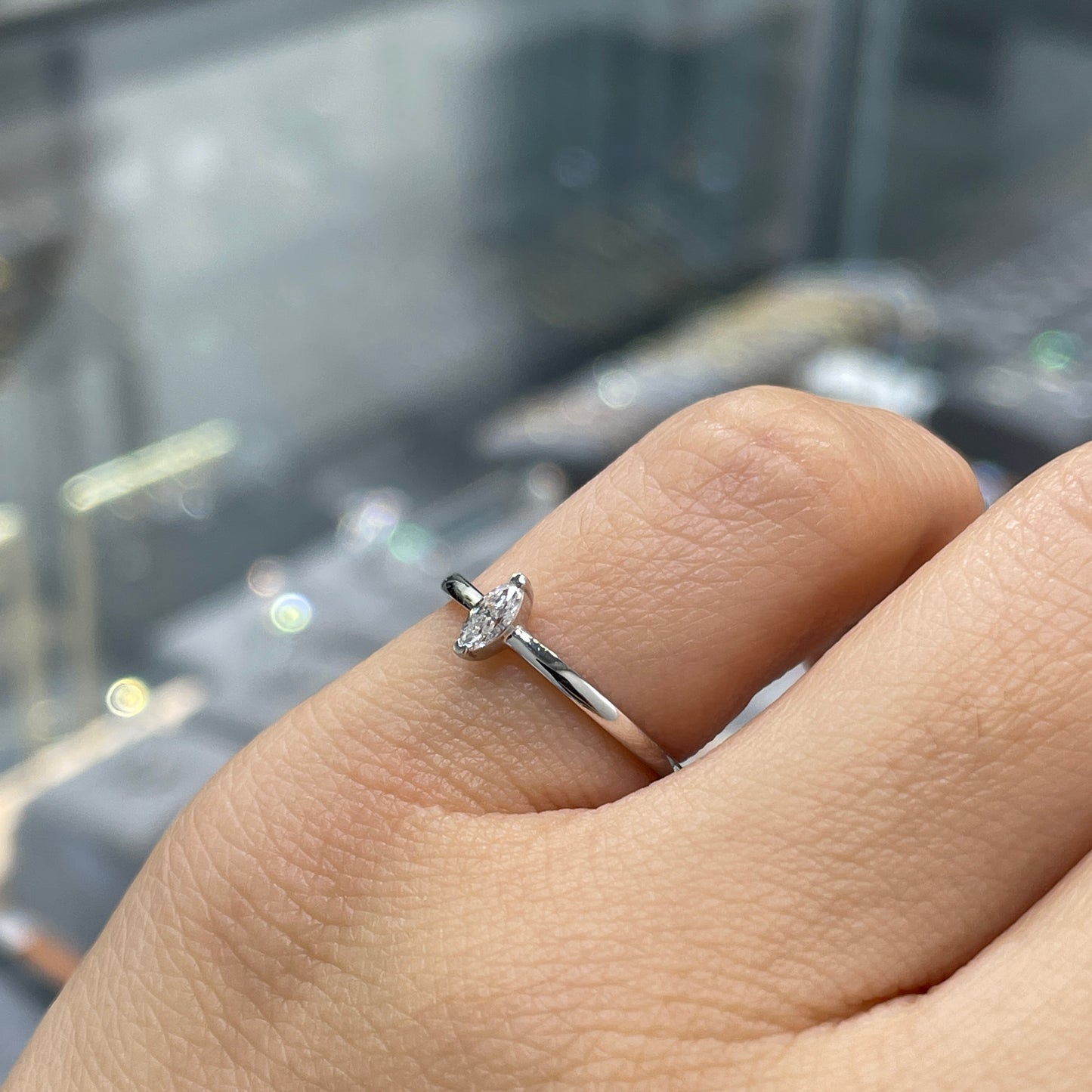 Lab diamond marquise shape 0.1ct pinky ring