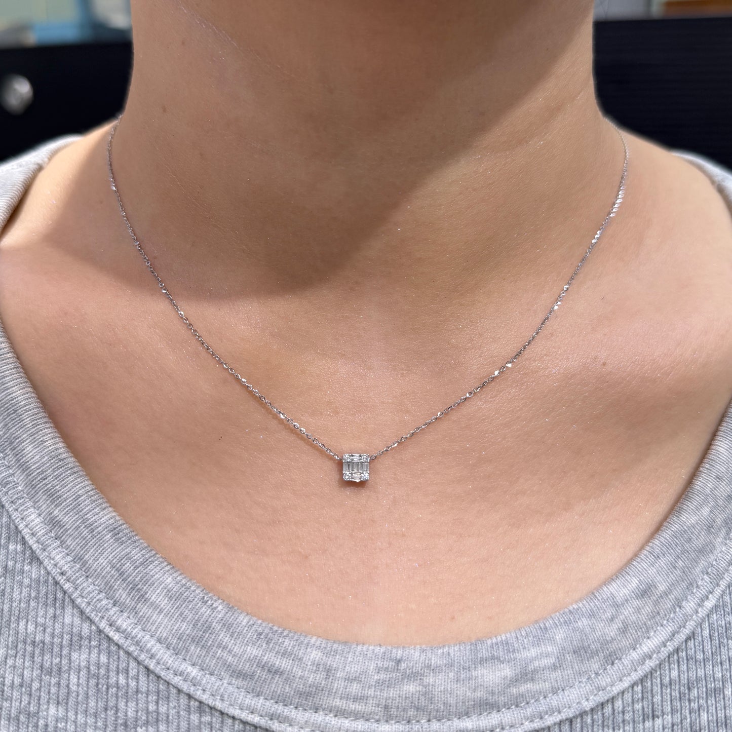 Natural diamond mix 0.2ct square tow-way pendant with necklace￼