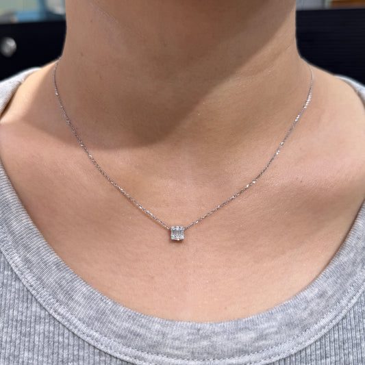 Natural diamond mix 0.2ct square tow-way pendant with necklace￼