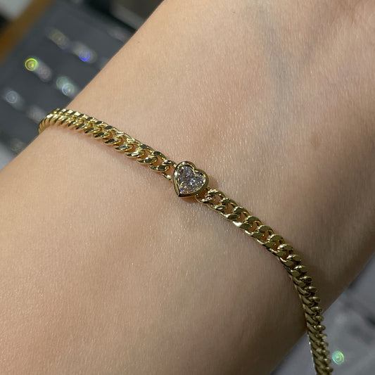Lab diamond Heart shape 0.25ct bezel with 3.1mm Cuban bracelet