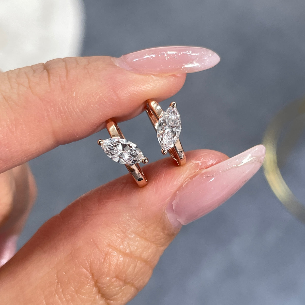 9k Lab diamond marquise shape 0.6ct tilt setting 10mm hoop earrings - pair