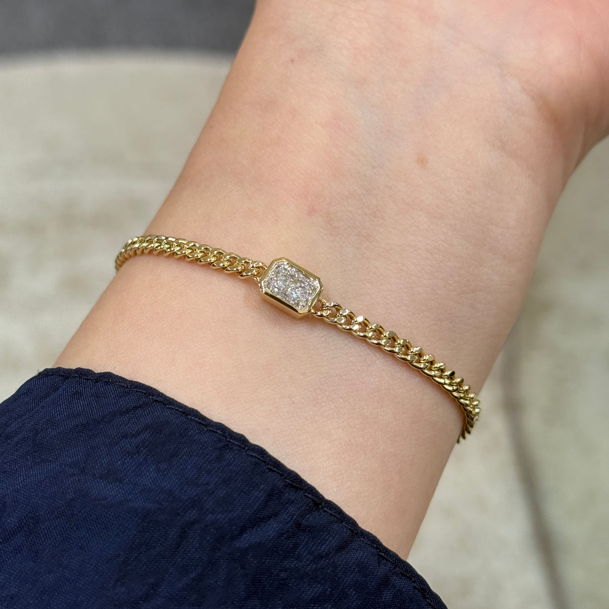 Lab diamond Radiant cut 1ct bezel 3.1mm Cuban bracelet