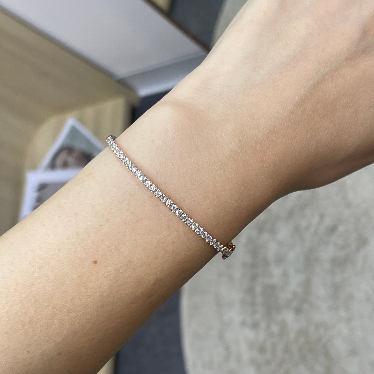 Lab diamond round 1.1ct half tennis bangle bracelet