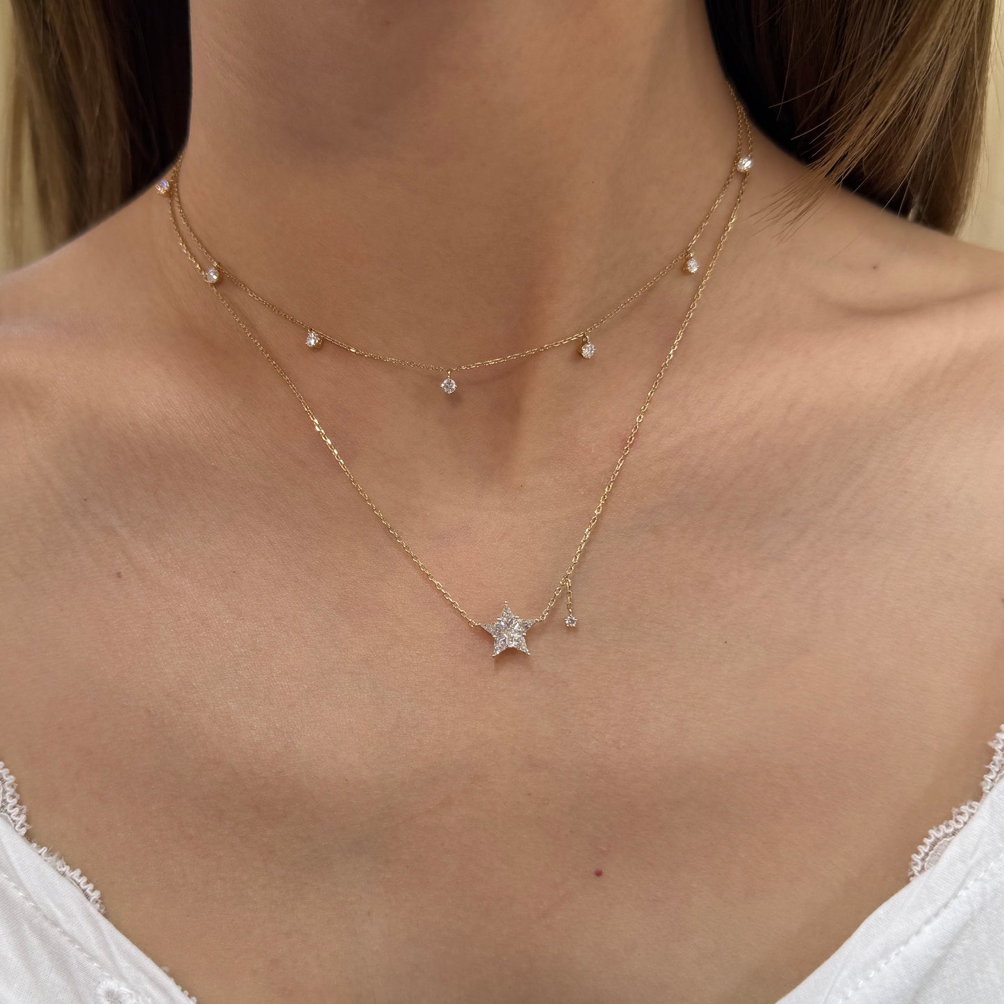 9k Lab diamond kite cut 0.68ct Illusion star with chain little diamond necklace
