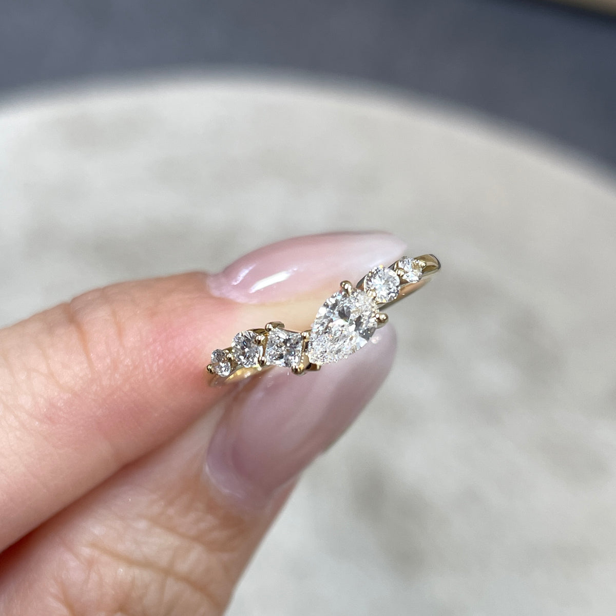 Lab diamond pear with multi shapes 0.5ct half eternity ring