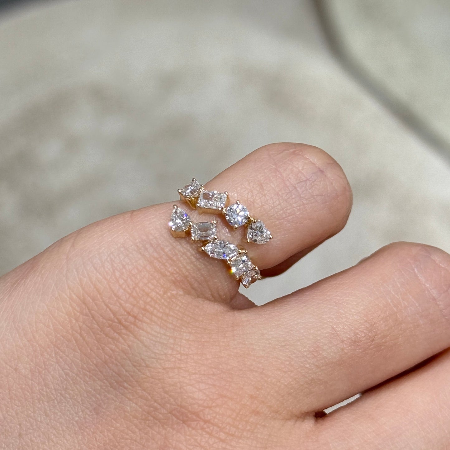 Lab diamond multi shaped 1.35ct irregular open ring