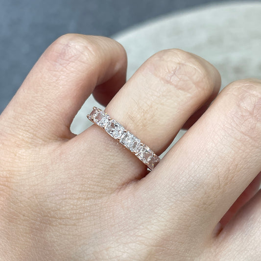 9k Lab diamond Radiant cut 1.8ct horizontal half eternity straight vertical line band ring