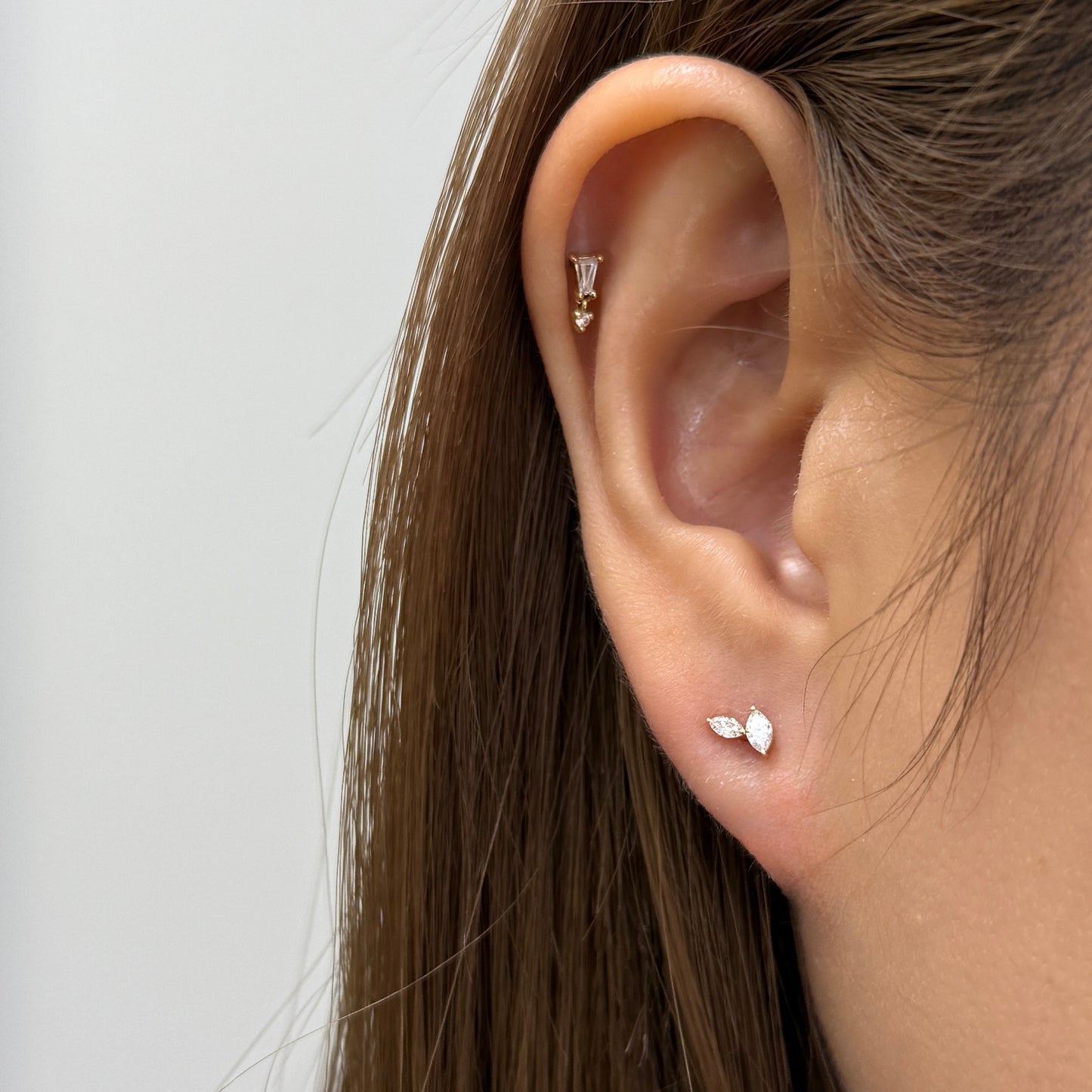 Lab diamond marquise baby fallen leaves stud earring-each