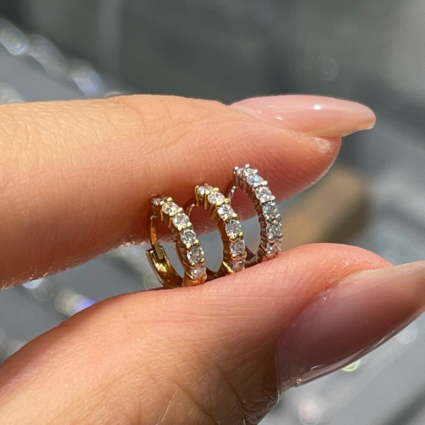 Lab diamond round 6mm hoop earring-each