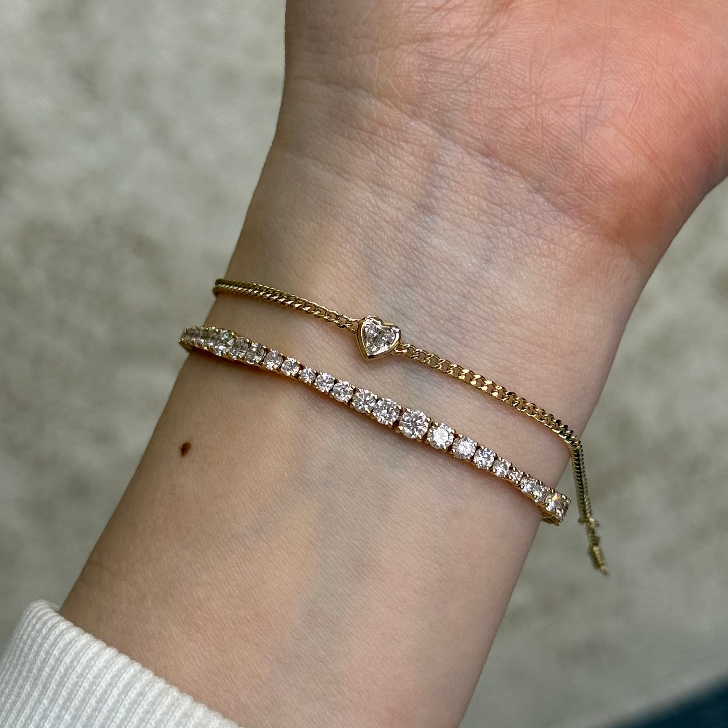 Lab diamond heart shape 0.2ct bezel with 1.8mm Cuban bracelet
