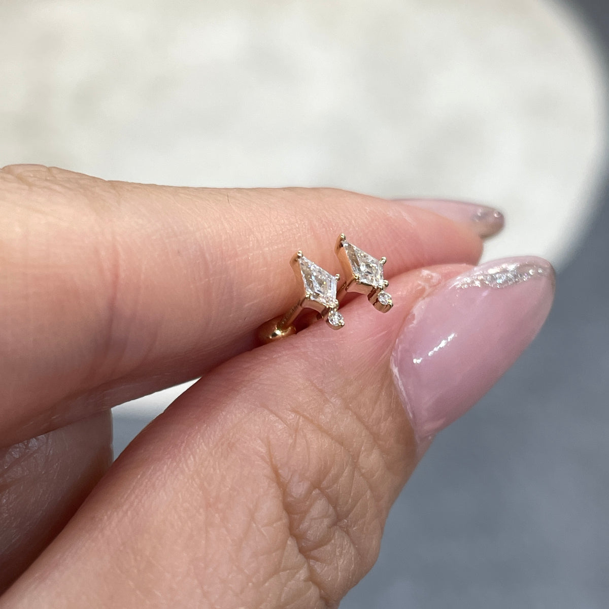 Lab diamond kite and round 0.09ct stud earring - each