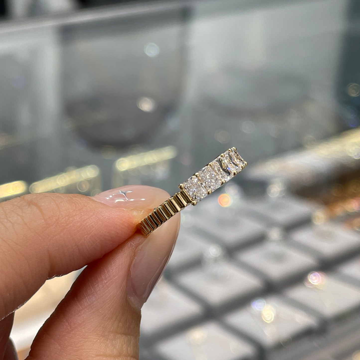 Lab diamond Radiant cut 1.35ct half eternity straight vertical line band ring