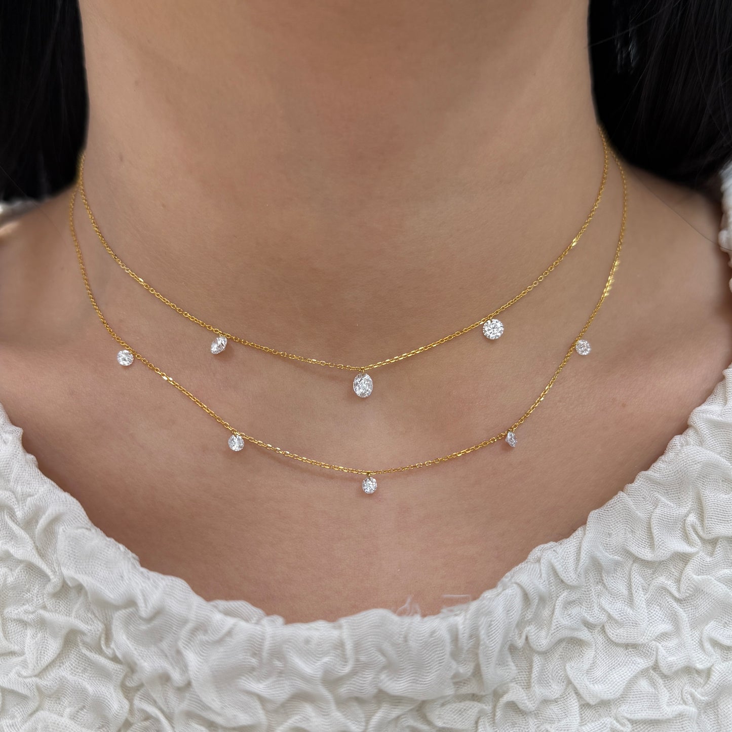 Lab diamond round 0.75ct trio floating necklace
