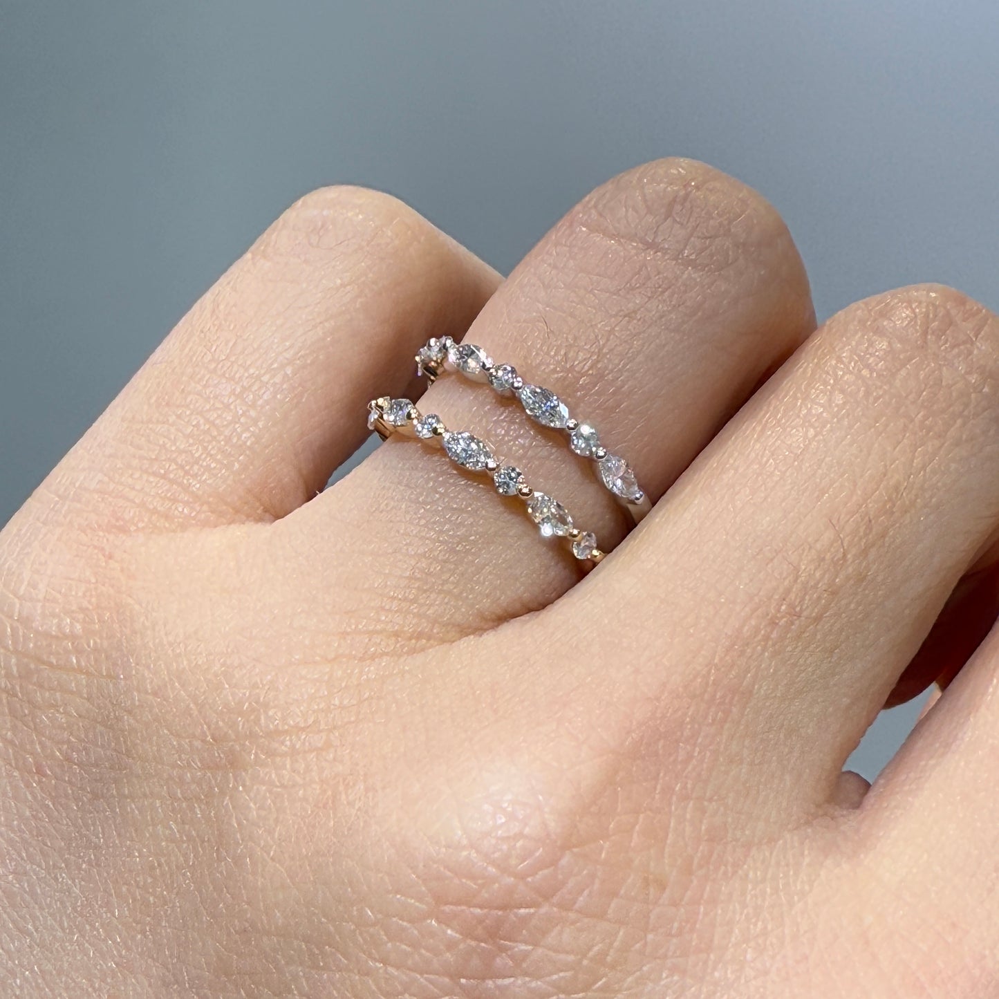Lab diamond marquise round mix 0.48ct half eternity ring