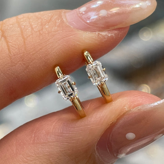 Lab diamond emerald cut 0.15ct compass 8mm hoop earring-each