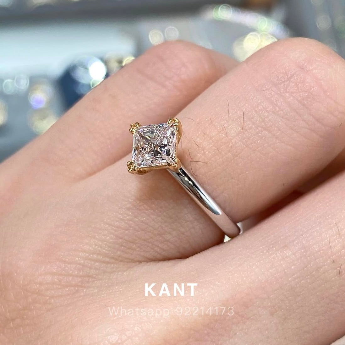 IGI Lab diamond Princess cut 0.9ct kite set two tone setting ring