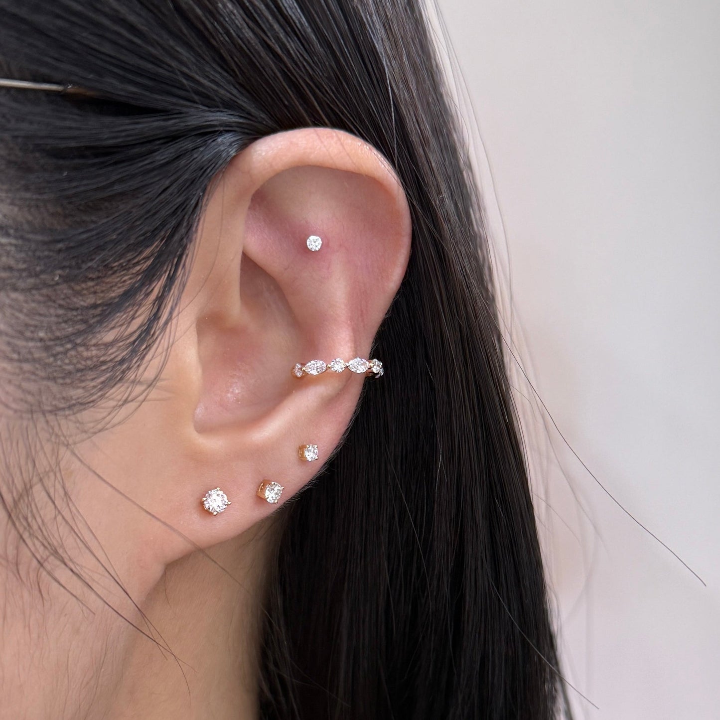 9k Lab diamond marquise shape and round 0.3ct mix 10mm ear cuff - each