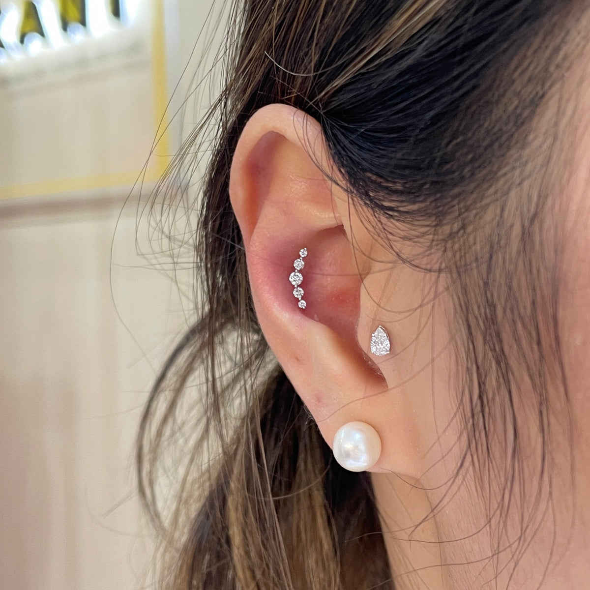 Lab diamond smile stud earring-each