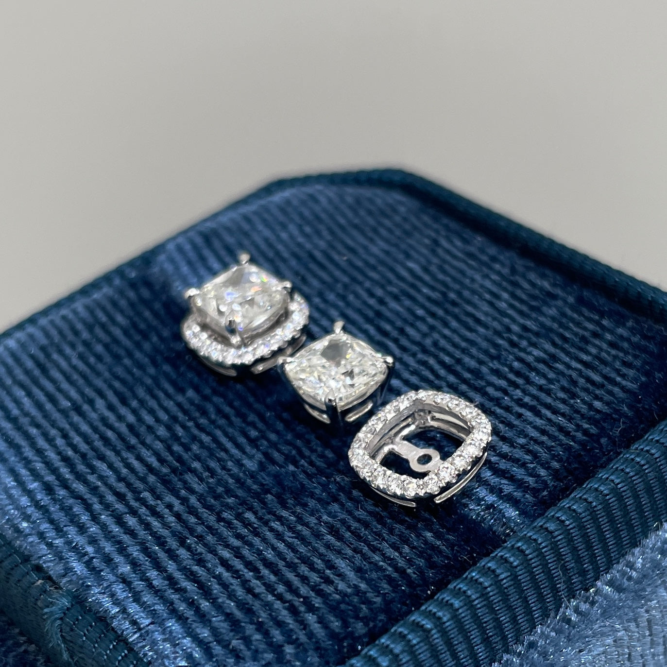 Lab diamond Cushion cut  1.6ct with removable halo jacket earrings-pair