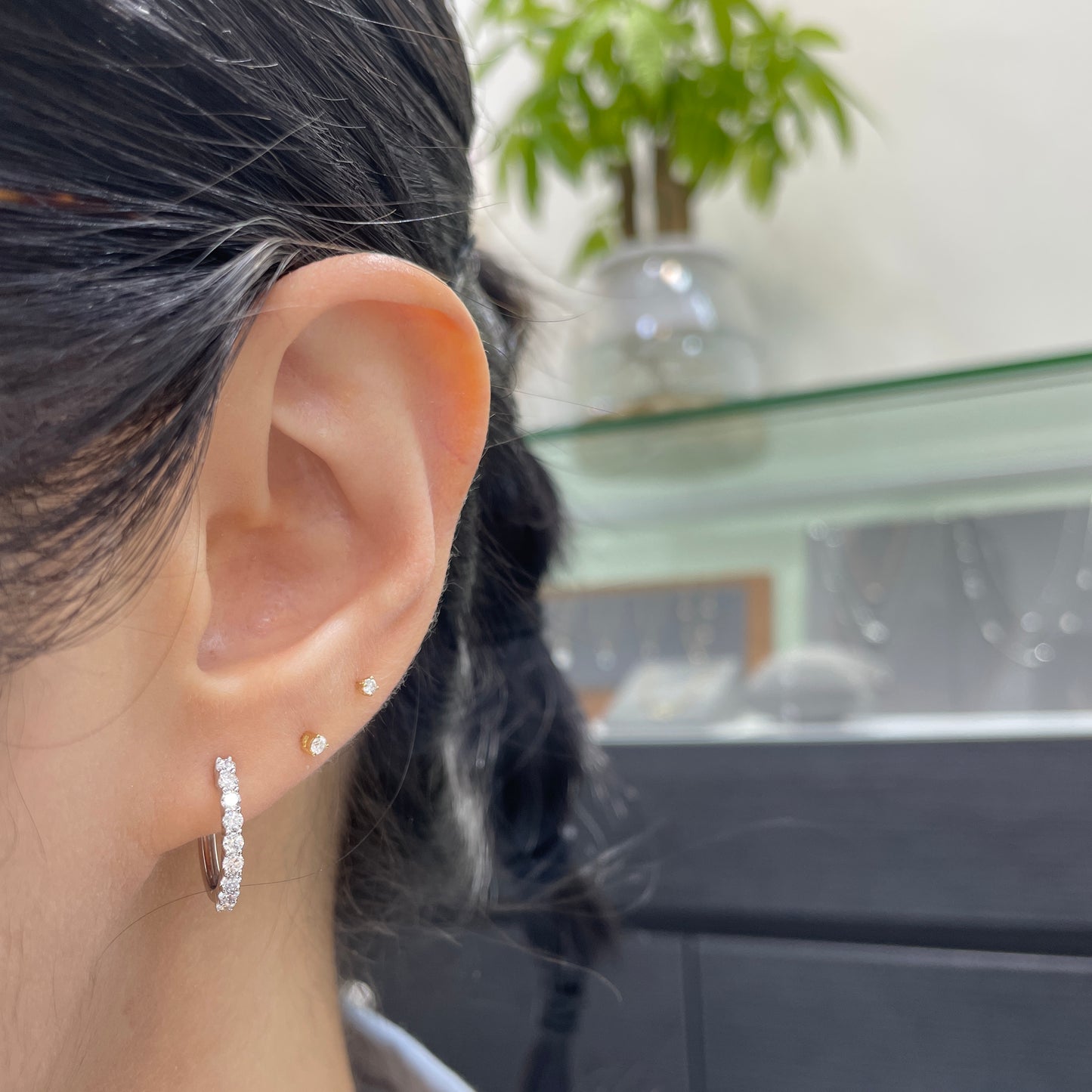 14k Lab diamond round 0.5ct 12mm hoop earrings-pair