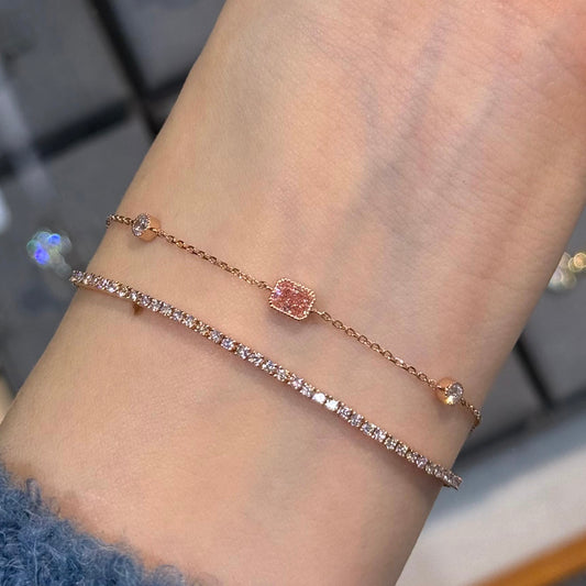 Lab pink diamond radiant 0.25ct milgrain bezel with little diamond bracelet