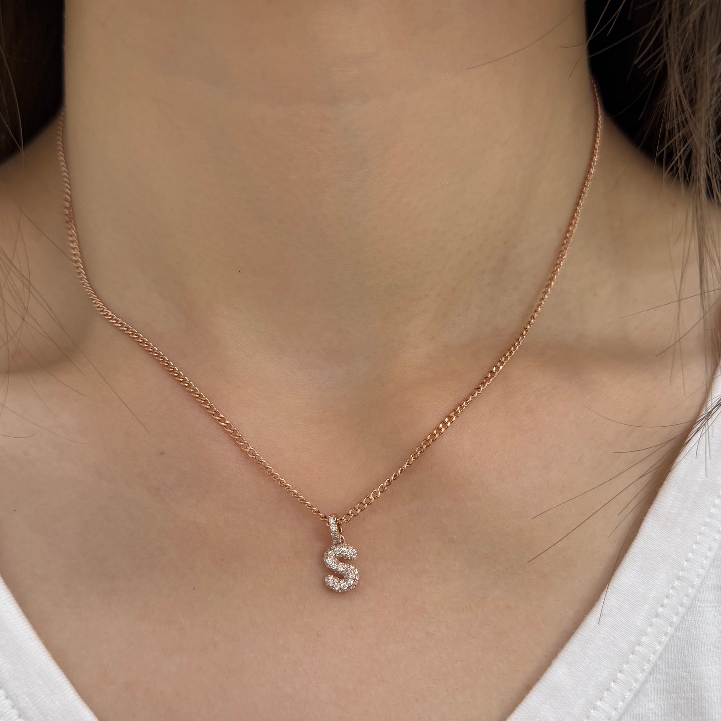 Lab diamond  baby bubble initial open clip pendant