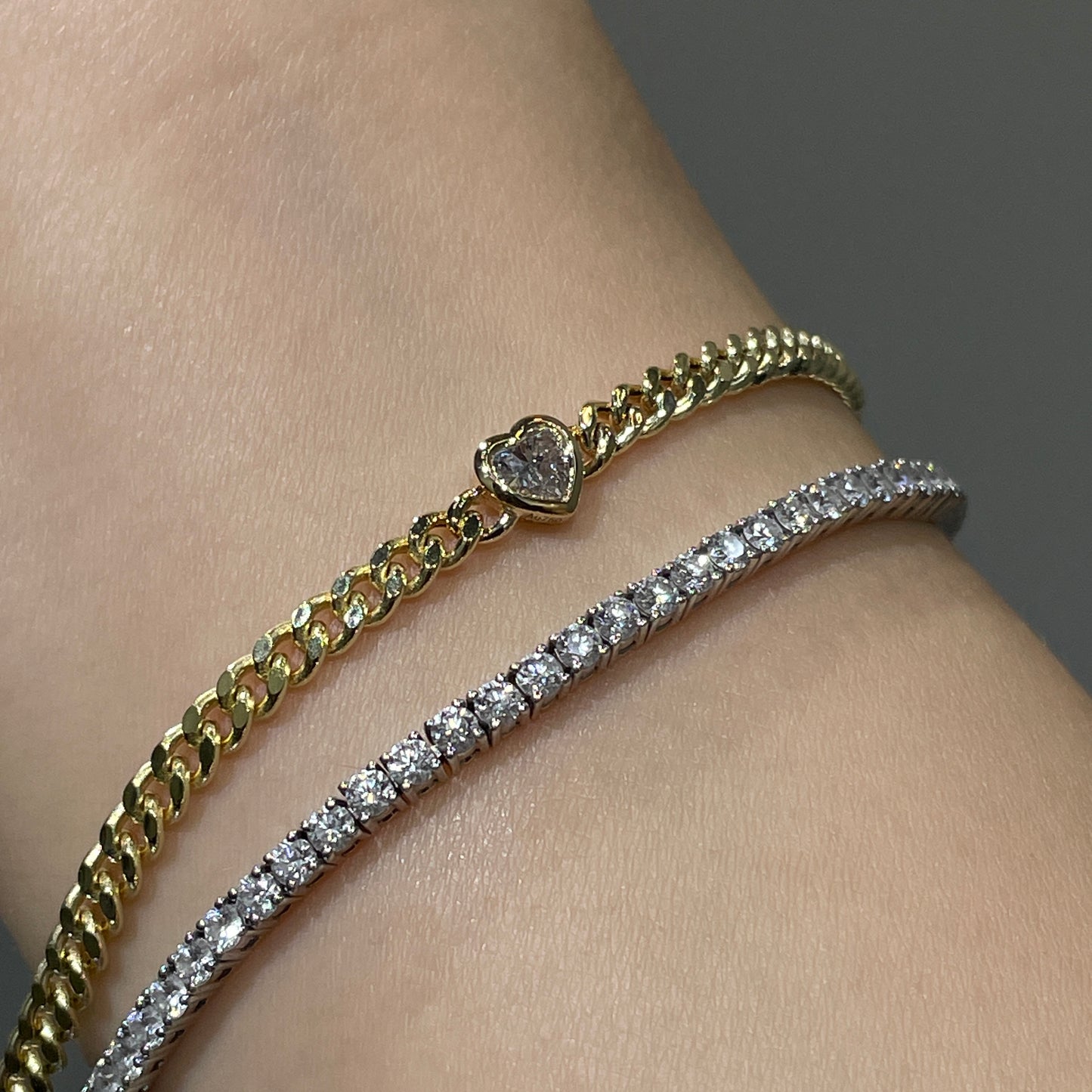 Lab diamond Heart shape 0.25ct bezel with 3.1mm Cuban bracelet
