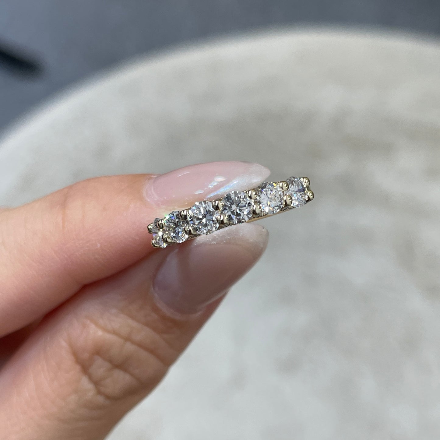 9k Lab diamond round 1.2ct U-prong pave eternity ring