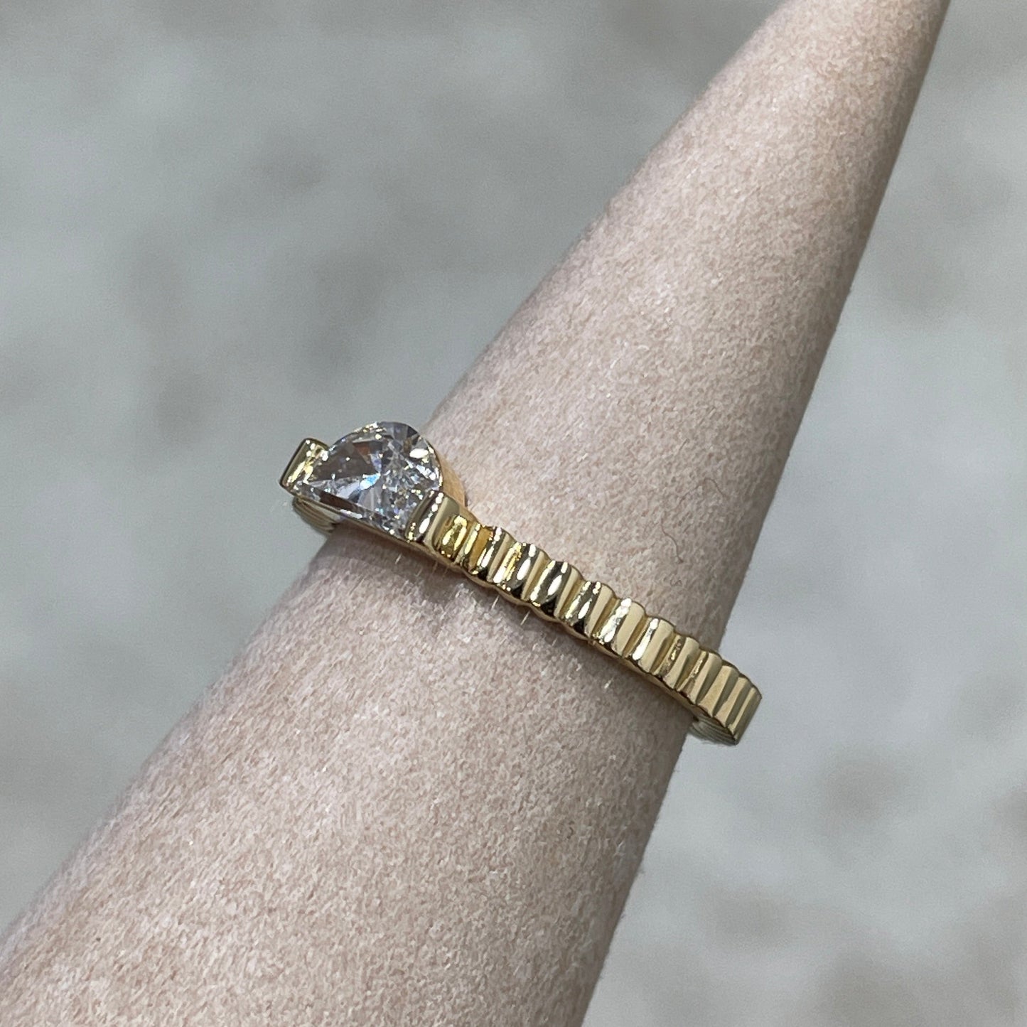 Lab diamond baby half moon 0.3ct vertical line band pinky ring