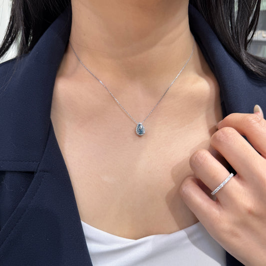 IGI Lab blue diamond Pear shape 1ct two way halo pave ring